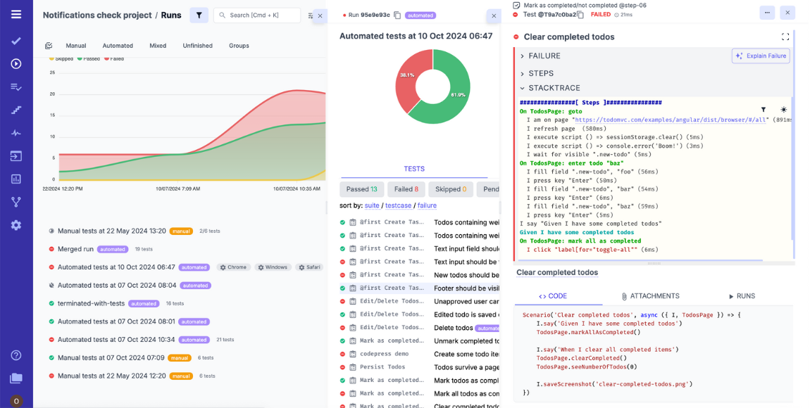 Playwright Report with Test Management System screen
