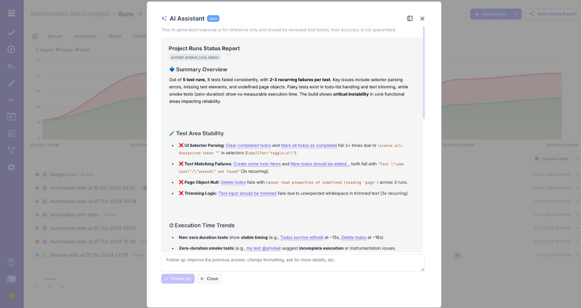 AI Agent Testing report screen