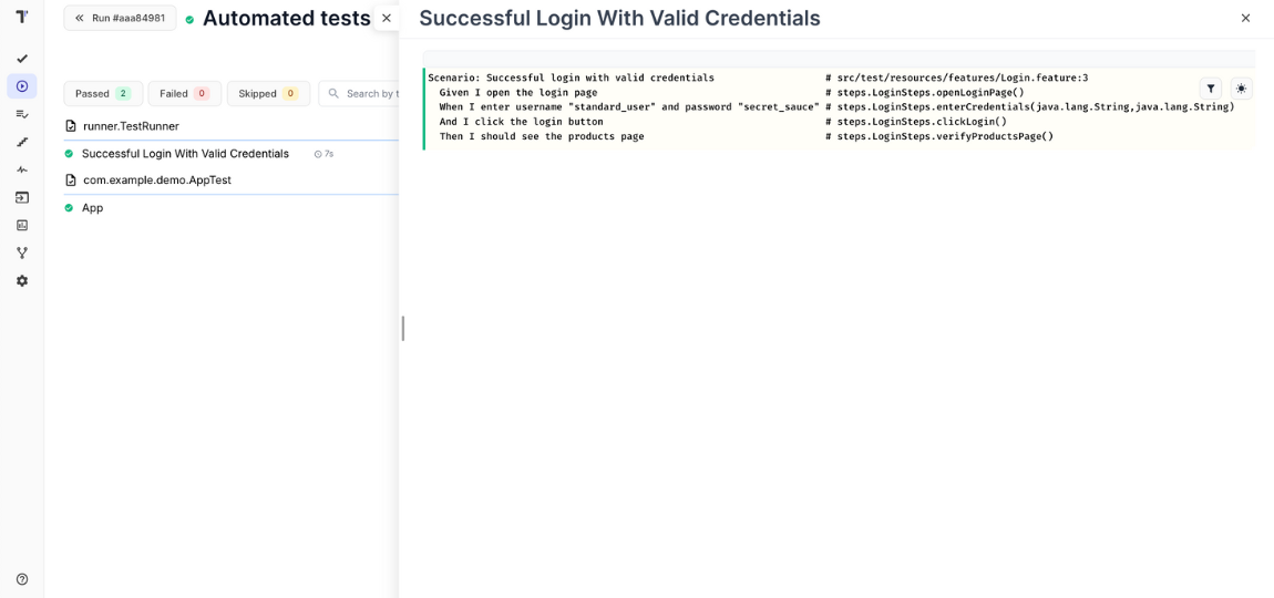 Gherkin Editor screen