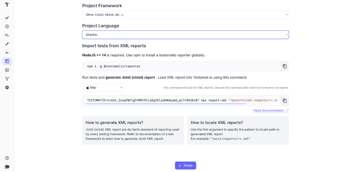Test Management reporter screen