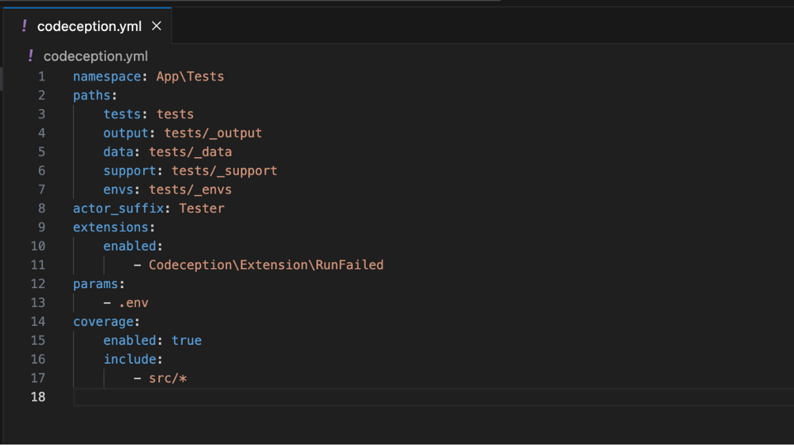Codeception YML file of the Magento Testing Framework