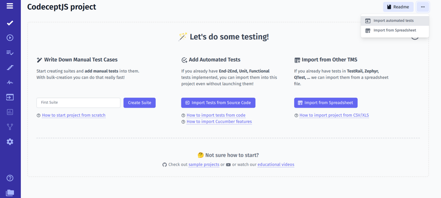 Import Codecept automated tests into TMS