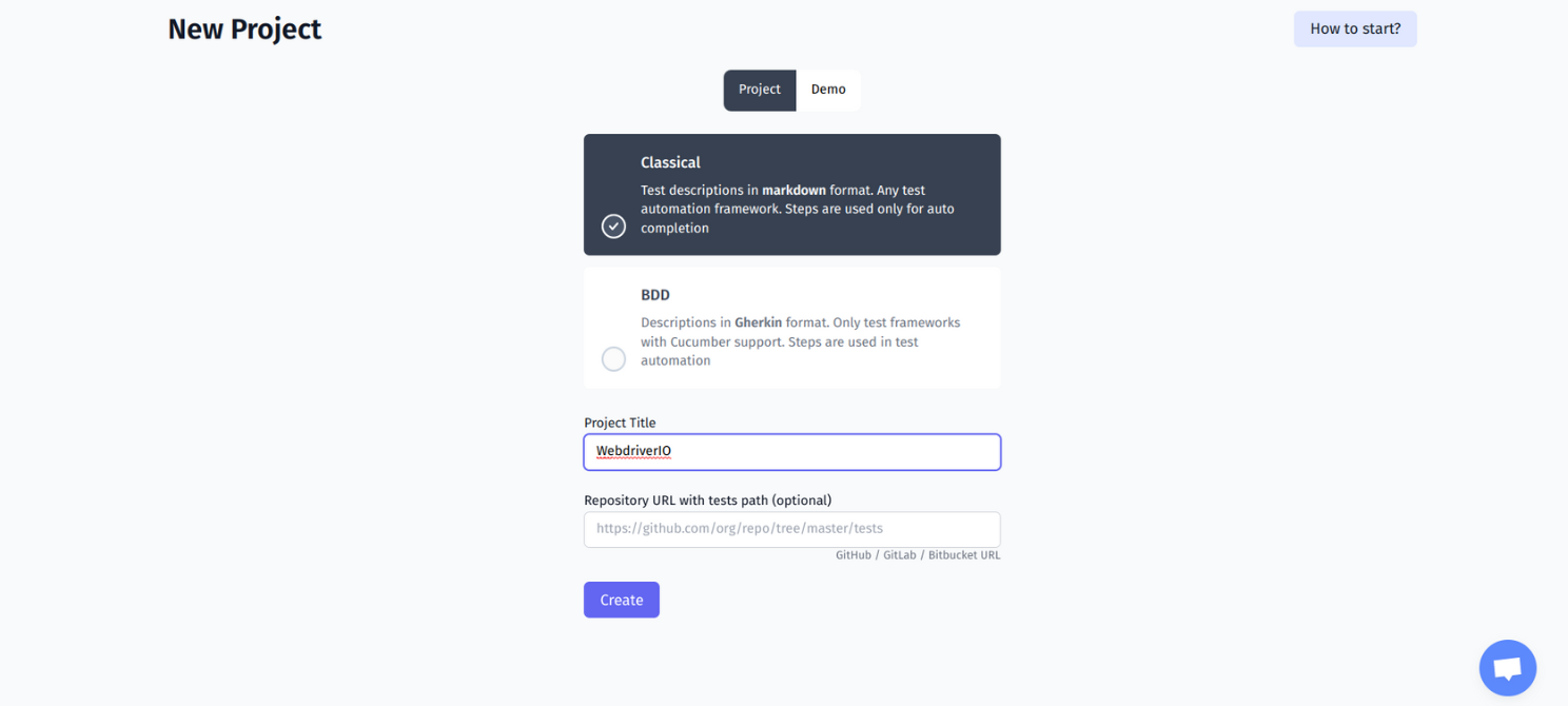 Create a new test project