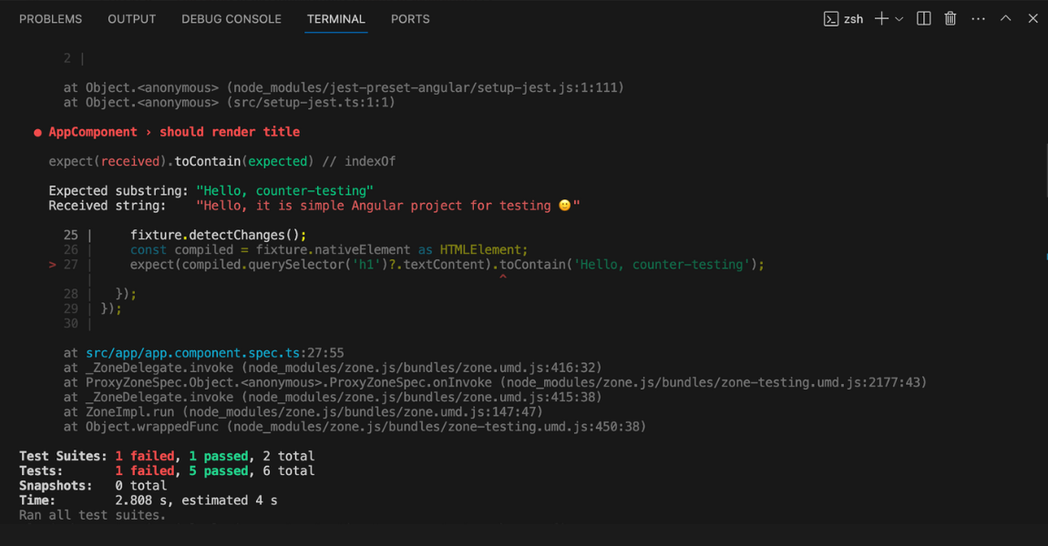 Angular Test result in console