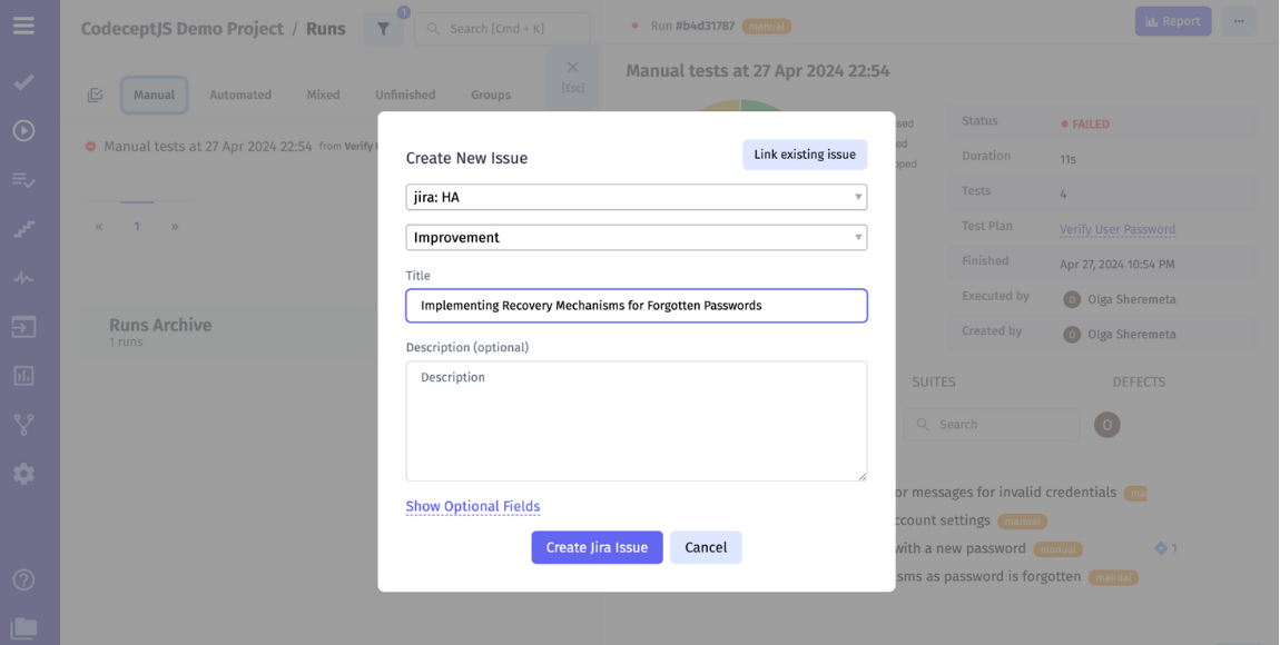 Link defect to test case