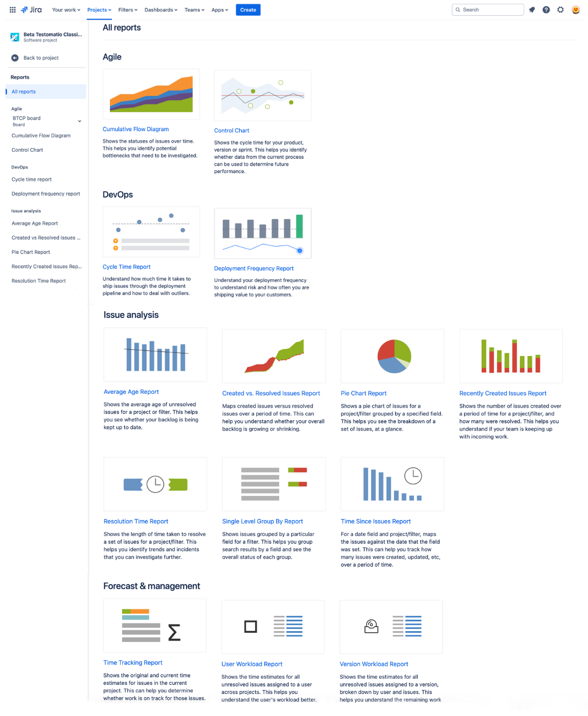 Built-In Jira Reports