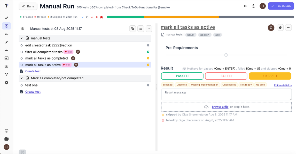 Manual Test Execution In Testomat.io
