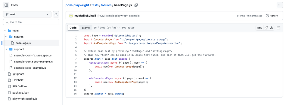 Playwright fixture project example