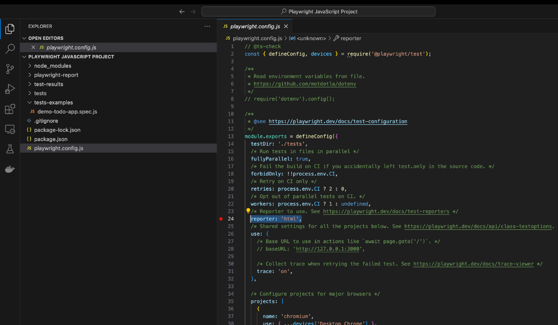 Playwright configuration file