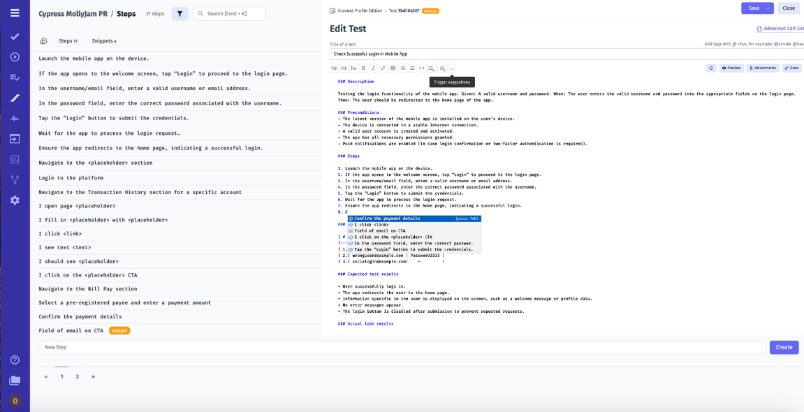 Reusable Steps Option in Testomat.io