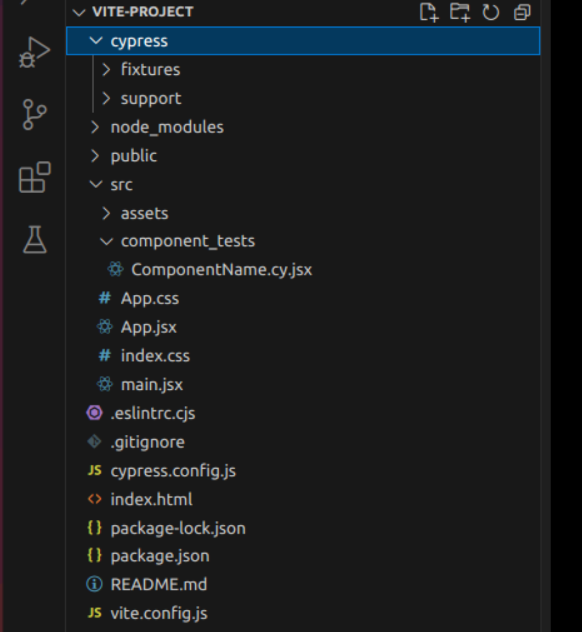 Structure of Cypress component testing project