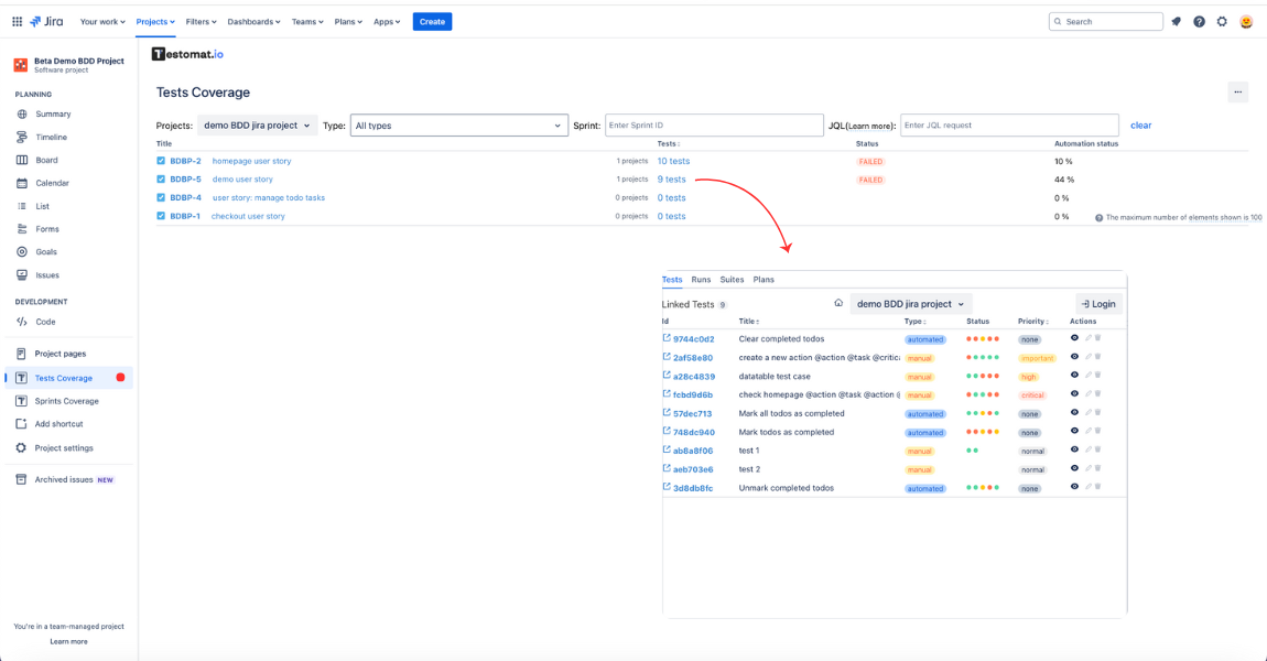 Jira testomat plugin interface